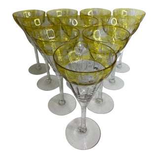 Set of Ten Bohemian Yellow to Clear Wine Glasses For Sale