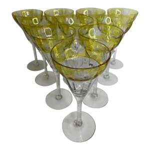 Set of Ten Bohemian Yellow to Clear Wine Glasses