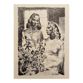 1950s John Rogers Clague Figural Lithograph For Sale