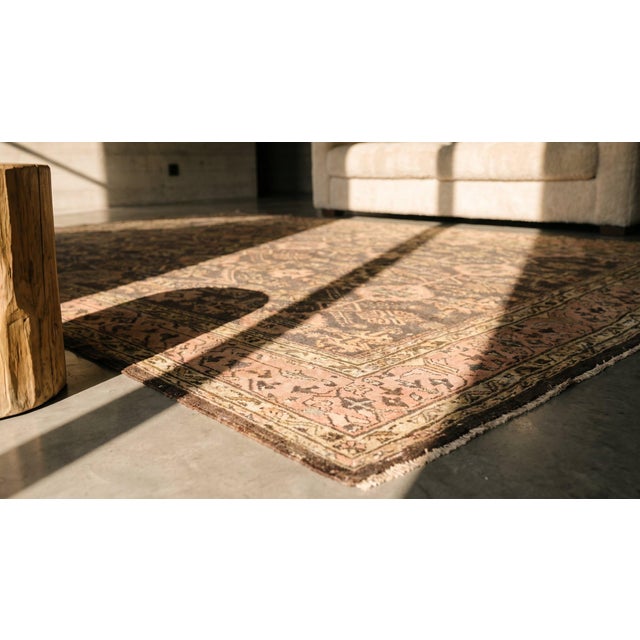 1920s Brown Chocolate Geometric Tribal Antique Turkish Oushak Rug 13' 4"x 14' 9" Handknotted Wool Carpet For Sale In New York - Image 6 of 8