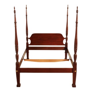 Late 20th Century Quality Solid Mahogany Queen Size Rice Carved Poster Bed For Sale