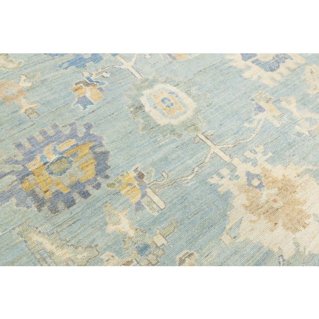 Blue Modern Sultanabad Hand-Knotted Wool Area Rug – Soft Muted Blue & Sage 8 X 11 For Sale - Image 8 of 11