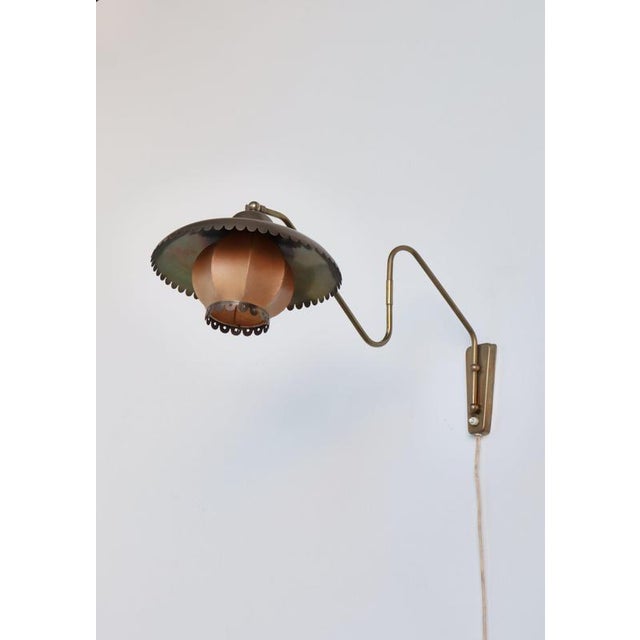 Gold Adjustable Brass Swing Lamp attributed to Bent Karlby for Lyfa, Denmark, 1940s For Sale - Image 8 of 16