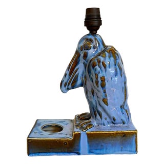 Art Deco Pelican Sculpture Lamp Base in Fine Glazed Stoneware, 1930 For Sale