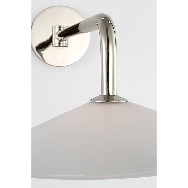 Silver Amber Lewis for Visual Comfort Signature Ponce 9" Articulating Sconce in Polished Nickel with Milk White Glass Shade For Sale - Image 8 of 12