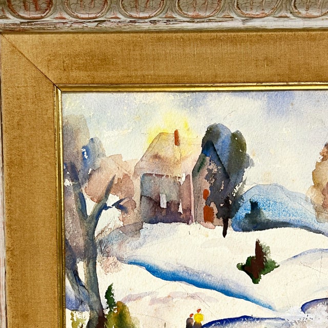 1930s Wpa Era Watercolor Painting of New York Ice Skaters by Ida York Abelman For Sale - Image 5 of 8