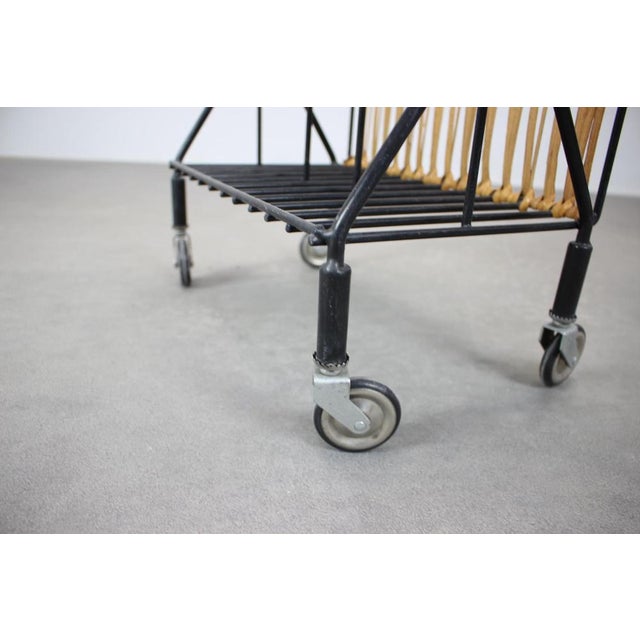 Metal Mid-Century Rolling Magazine Rack Cart, Former Czechoslovakia, 1970s For Sale - Image 7 of 11
