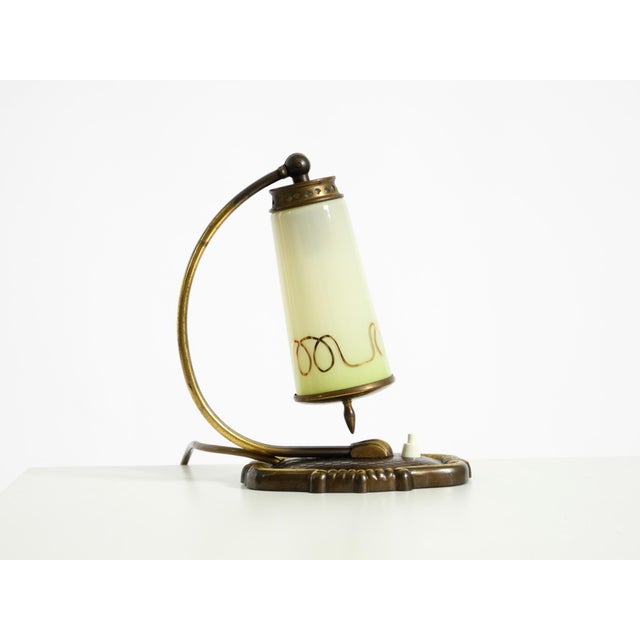 Brass Table Lamp with Glass Shade, 1940s For Sale - Image 4 of 18