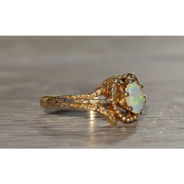 Metal The Casnovia: Ladies Vintage 14K Gold Cocktail Ring set with Opal For Sale - Image 7 of 10