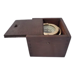 Brass Boat Compass in Varnished Wood Box