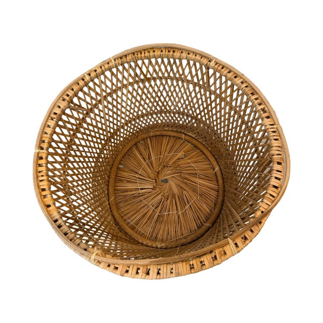 Tan 1970s Bohemian Rattan Peacock Style Barrel Chair With Pedestal Base For Sale - Image 8 of 8