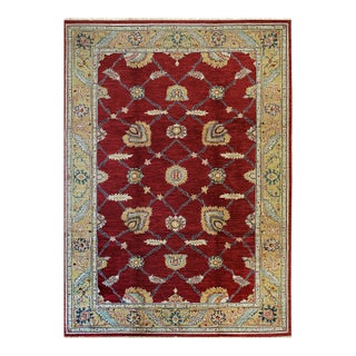Enchanting Oushak Red Hand-Knotted Wool Rug Carpet, Allover Trellis Design For Sale