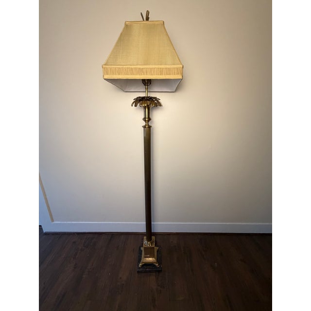 Brass Vintage Hollywood Regency Neoclassical Brass-Tone Floor Lamp For Sale - Image 8 of 9