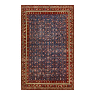 Blue Mid-Century Vintage Khotan Handmade Geometric Wool Area Rug For Sale