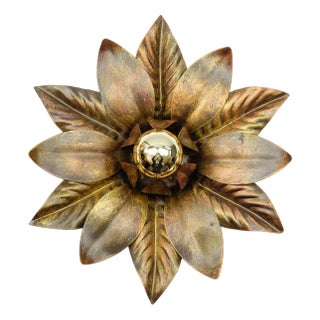 Florentine Gilded Wall or Ceiling Lamp by W. Müller, München, Gerrmany, 1960s For Sale