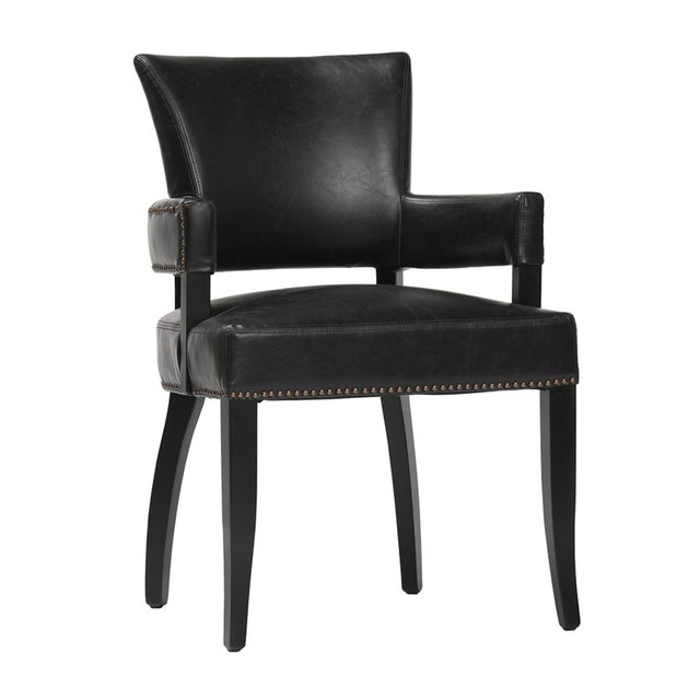 Black Leather & Nailhead Arm Dining Chair | Chairish