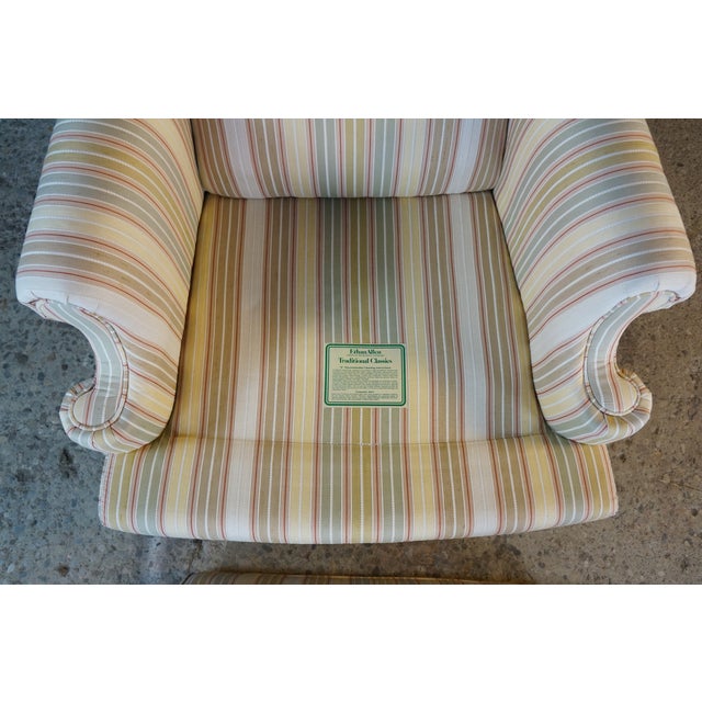 1980s Ethan Ellan Traditional Classics Queen Anne Maple Striped Library Wingback Chair For Sale - Image 11 of 18