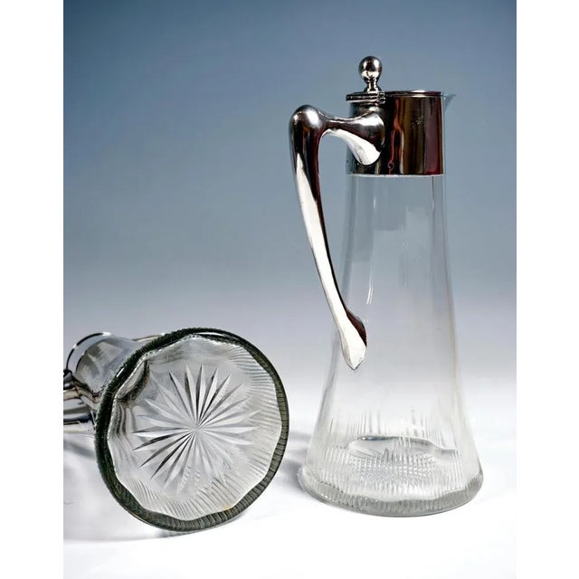 Art Nouveau Glass Carafes with Silver Fittings by Ferdinand Vogl, Vienna, 1890s, Set of 2 For Sale - Image 9 of 10