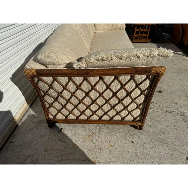 Hollywood Regency Late 20th Century Boho Chic 3 Seat Bamboo and Rattan Sofa For Sale - Image 3 of 10