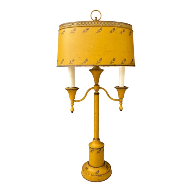 1920's Tole Bouillotte Lamp in Yellow For Sale