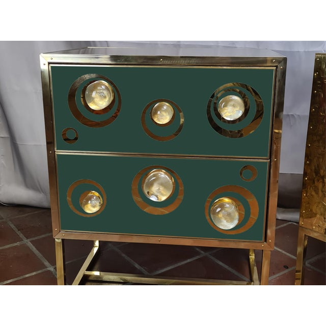 Contemporary Dark Green and Gold Italian Murano Bedside Tables from Justfurnituress SRL, Set of 2 For Sale - Image 3 of 5