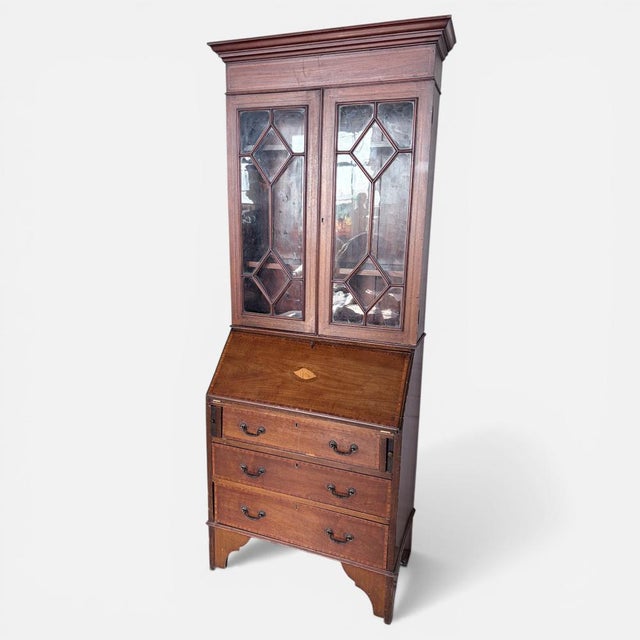 Antique Edwardian Mahogany Glazed Bureau Bookcase, 1930s For Sale - Image 4 of 10