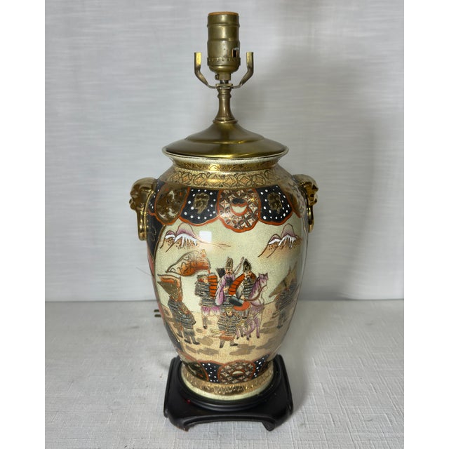 Brick Red Vintage Chinoiserie Japanese Satsuma Vase Table Lamp For Sale - Image 8 of 17