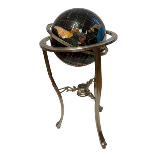 Vintage World Globe on Stand With Compass For Sale