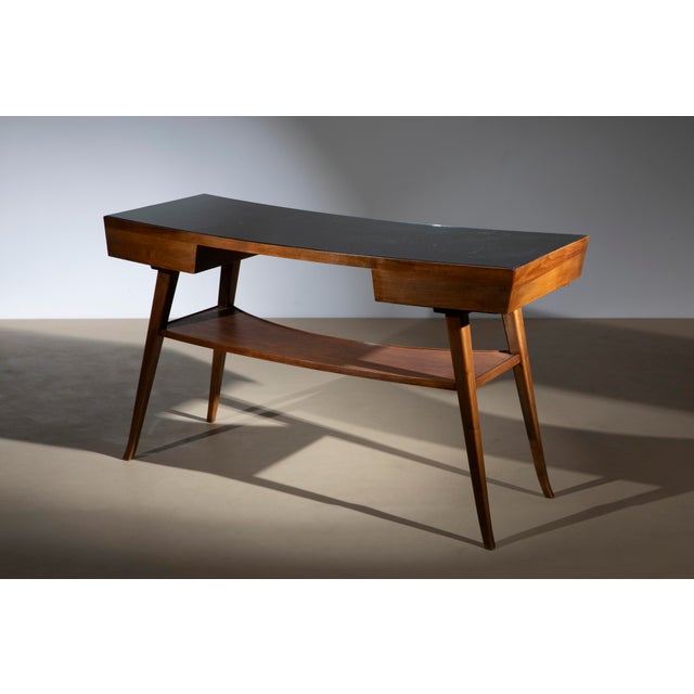 Black Mid-Century Italian Desk in Walnut with Glass Top, 1951 For Sale - Image 8 of 9