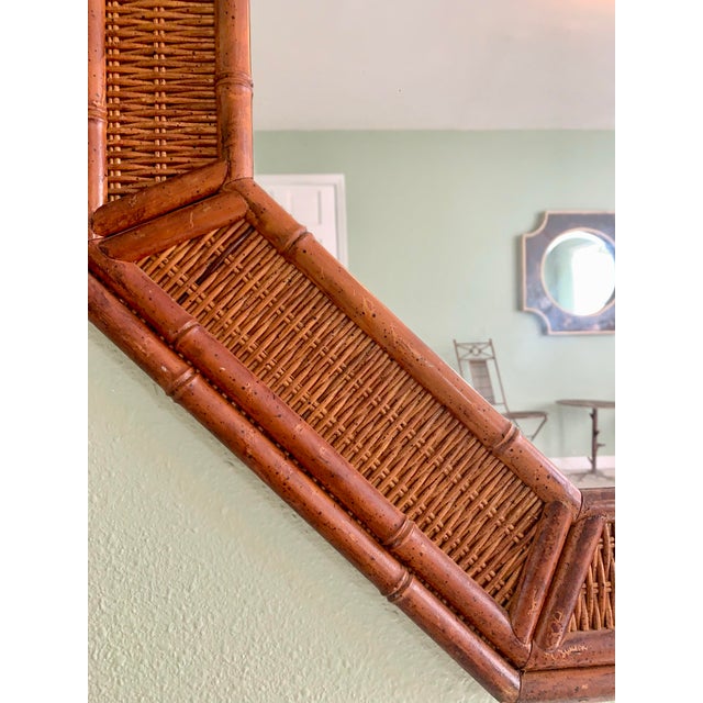 1970s Large Vintage Faux Bamboo & Wicker Octagonal Wall Mirror – Hollywood Regency Coastal Style, Circa 1970s For Sale - Image 5 of 7