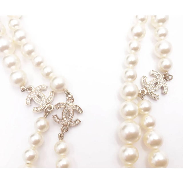 Chanel Classic 3 Gold CC Crystal Long Pearl Necklace *Marked 11 *Made in France -It is approximately 36" long. -Wear it as...