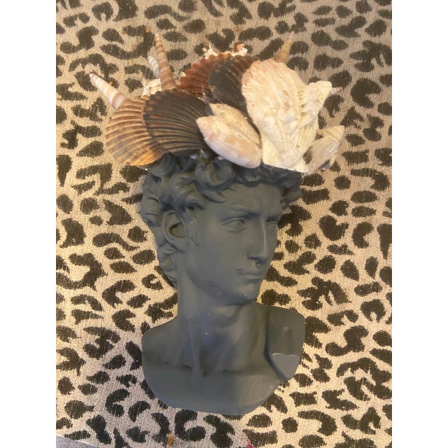 Shell Encrusted Bust in Farrow & Ball Hopper Head For Sale In Savannah - Image 6 of 12