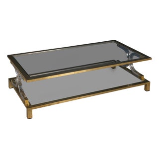 20th Century Hollywood Regency Italian Glass, Brass and Acrylic Glass Coffee Table, 1980 For Sale