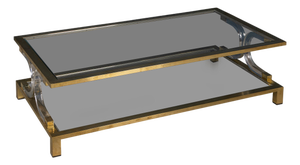 20th Century Hollywood Regency Italian Glass, Brass and Acrylic Glass Coffee Table, 1980