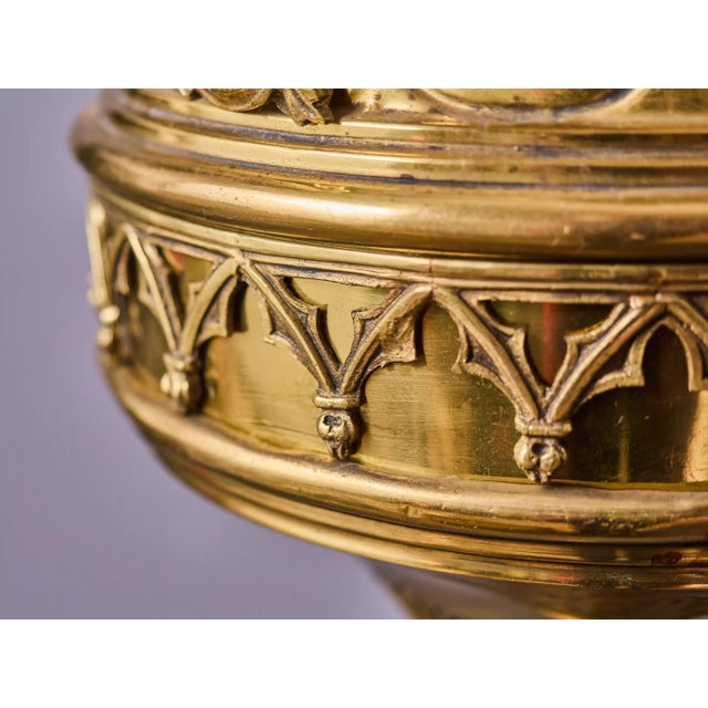 Gold Neo-Gothic Hanging Temple Oil Lamp For Sale - Image 8 of 9