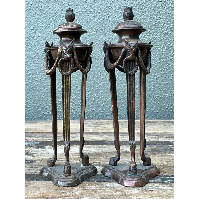 Vintage Egyptian Revival Pedestal Urns - A Pair For Sale - Image 12 of 12