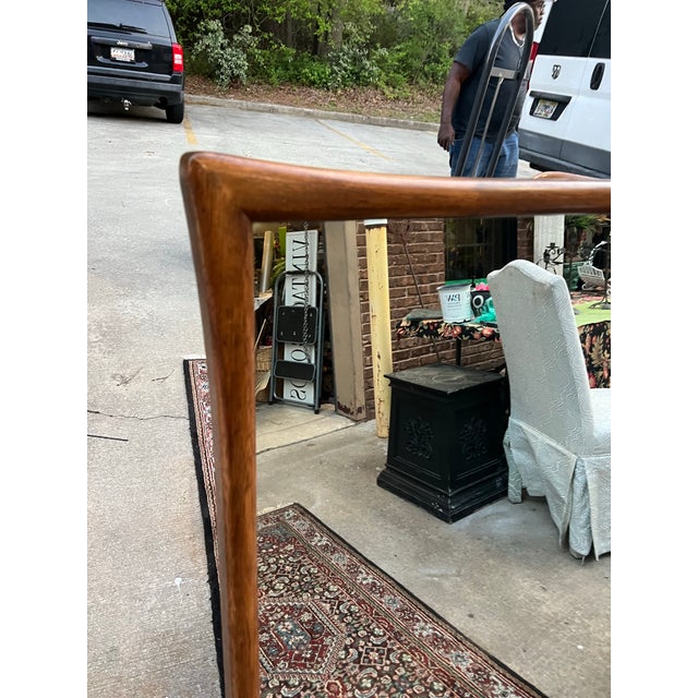 Wood Large Mid-Century Modern Thomasville Tamerlane Wooden Wall Mirror For Sale - Image 7 of 8