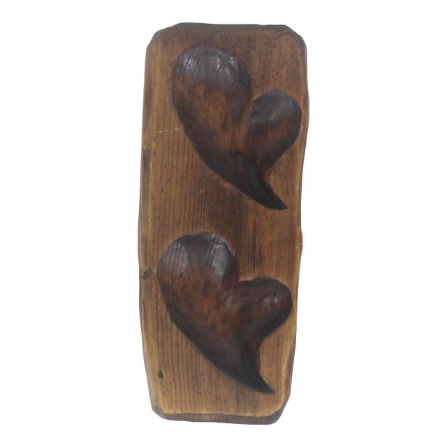 Antique Double Heart Carved Wood Maple Sugar Mold For Sale