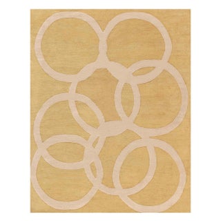 Modern Art Deco Beige and Gold Quantum Circles Rug by Doris Leslie Blau For Sale