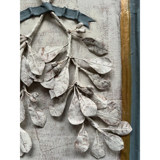 Blue Three-Dimensional Papier Mache' Botanical Art in Papier Mache Frame For Sale - Image 8 of 9