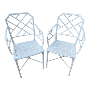 1970s Vintage Brown Jordan “ Calcutta” Faux Bamboo Arm Chairs - Set of 2