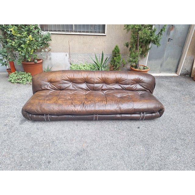 Vintage Soriana Three-Seater Sofa in Dark Brown Leather by Afra and Tobia Scarpa for Cassina, 1960s For Sale - Image 16 of 16