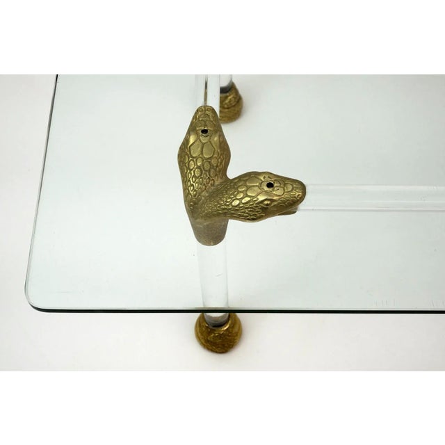 Mid-Century Modern Mid-Century Coffee Table in Acrylic Glass and Brass with Snake Head Details, Italy, 1970s For Sale - Image 3 of 8
