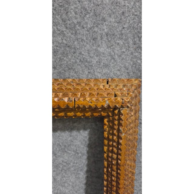 Vintage Folk Art Tramp Art Wood Frame With Geometric Carving For Sale - Image 4 of 18