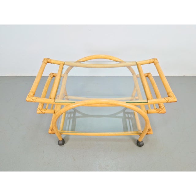 Brown Vintage Trolley in Rattan, Bentwood and Leather, Italy, 1970s For Sale - Image 8 of 14