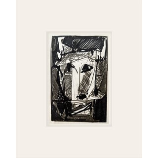 Small Vintage Mid-Century European Abstract Animal Ink Drawing on Paper, Mid 1950s, With Mat For Sale