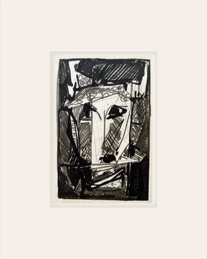 Small Vintage Mid-Century European Abstract Animal Ink Drawing on Paper, Mid 1950s, With Mat