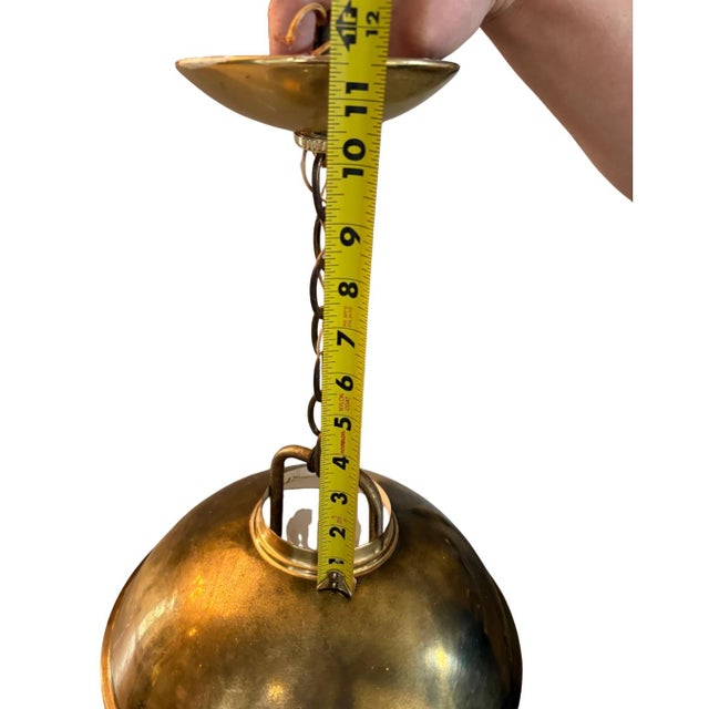 1970s Vintage Brass Dome Pendant Light Frosted Glass Lantern Hanging Fixture For Sale - Image 5 of 12