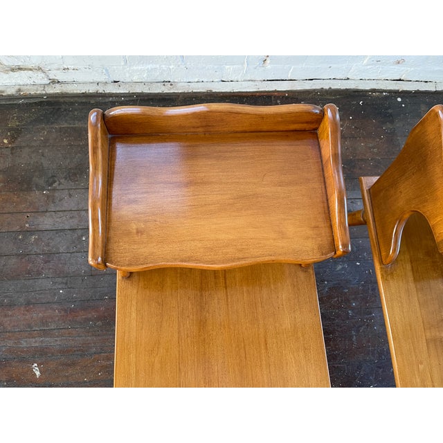 HTF Pair Vintage MCM Rock Maple Telephone Step Side Tables Mid Century Modern For Sale In Providence - Image 6 of 16