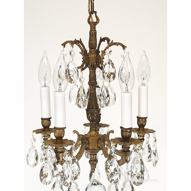 Brass Share Antique Teeny Tiny Twinkling 5 Arm 5 Light Brass Cut Lead Crystal Chandelier ~ Rewired ~ Restored ~ Rejuvenated ~ Ready to Hang ~ For Sale - Image 8 of 12